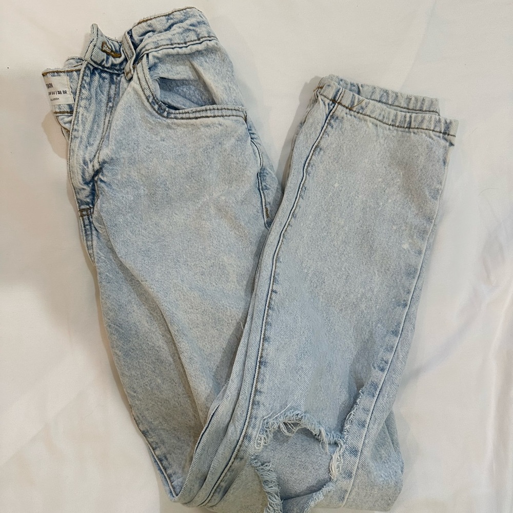 Cotton On mom jeans, rips in both knees; women’s size 4